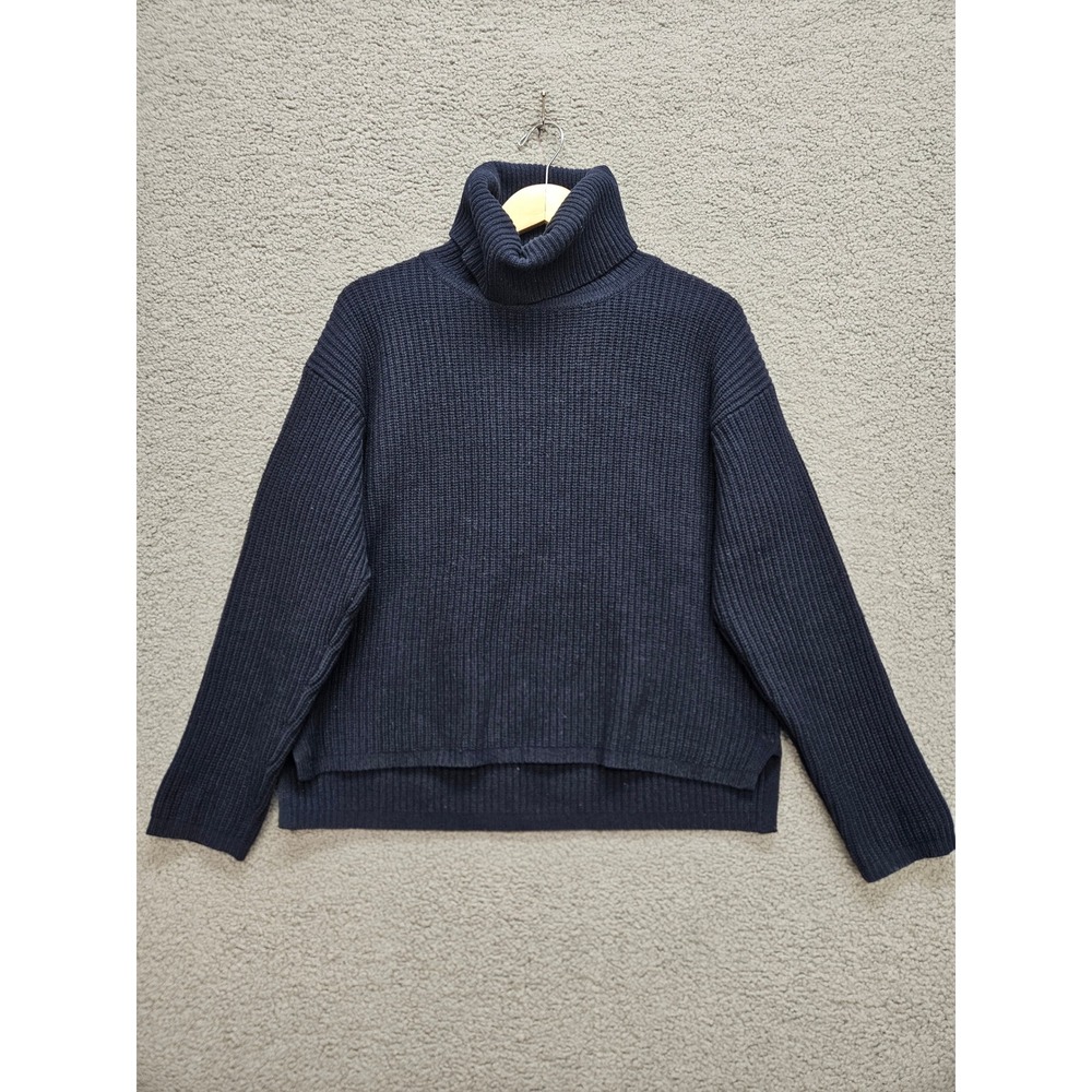Comptoir des Cotonniers Turtleneck Sweater M Navy Blue Wool Ribbed Chunky Knit